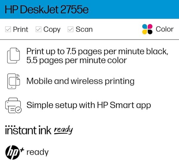 HP DeskJet 2755e Wireless Color inkjet-printer, Print, scan, copy, Easy setup, Mobile printing, Best-for home, 3 months of Instant Ink included,white - Image 2