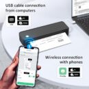 Inkless Portable Printer for Travel, Wireless Thermal Printer Supports 8.5 x 11 Inch US Letter Size, Bluetooth Printer Includes Carry Case and 3 Rolls of Thermal Paper Kit, Black
